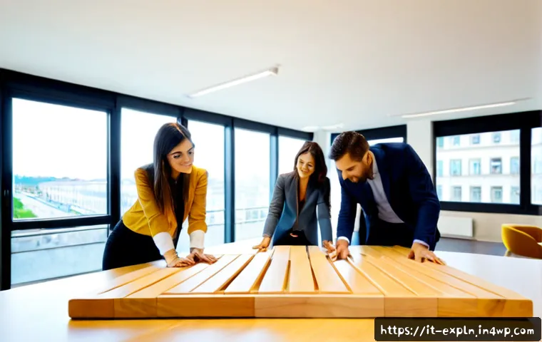 메타포를 통한 조직 내 커뮤니케이션 개선 - Photorealistic Italian office team gathered around a large meeting table, diverse colleagues using c...